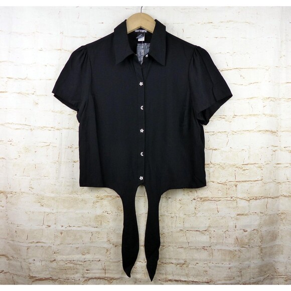 Hot Topic Shirt Women M Black Psychic Reader Tie Front Button Goth Witch Moon - Picture 12 of 13